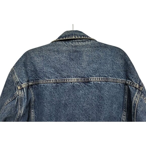 Vintage GAP 90s Denim Trucker Jacket Buffalo Plaid Blanket Lined - Picture 10 of 16